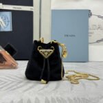 {Style No: KBQIU9LW} PRADA 25S MINI POUCH 12 IN BLACK VELVET GOLD HARDWARE