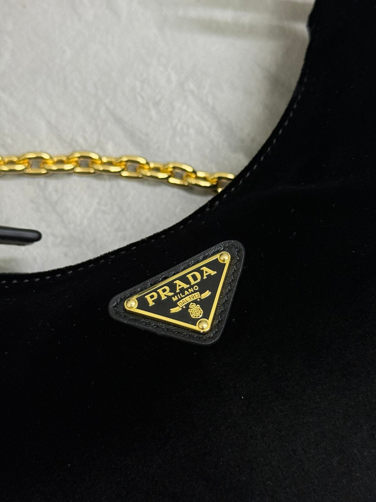{Style No: DXL5Y81H} PRADA 25S MINI HOBO BAG 23 IN BLACK VELVET GOLD HARDWRE - Image 3