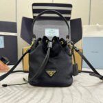 {Style No: HXVQPS5R} PRADA 25S BUCKET BAG 19 IN BLACK VELVET GOLD HARDWARE