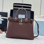 {Style No: T9GFEWP1} PRADA 25S BUCKLE SMALL HANDBAG 32 IN RICH BROWN CALFSKIN GOLD HARDWRE