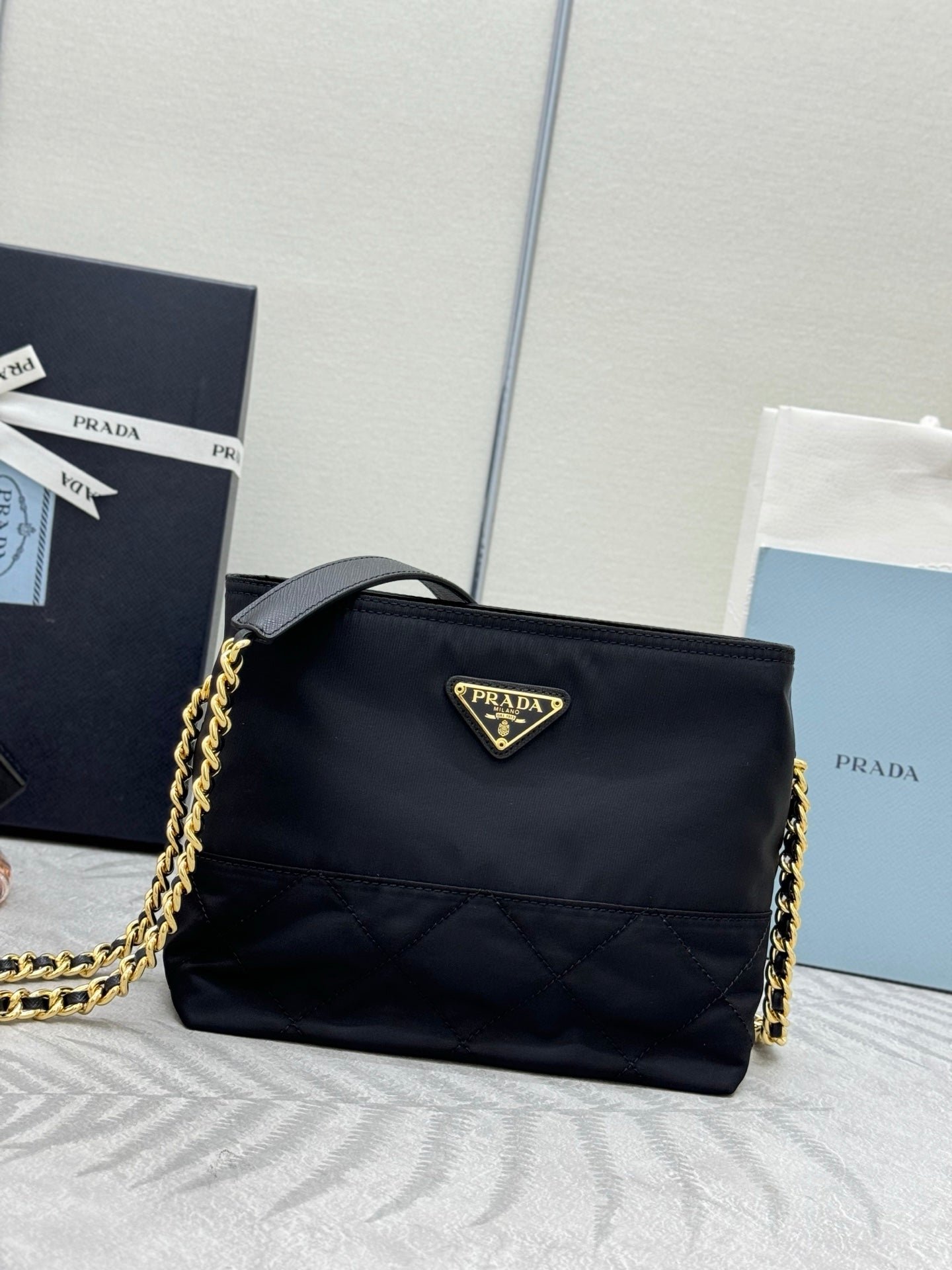 {Style No: IZT46AQA} PRADA 25S CROSSBODY BAG 21 IN BLACK NYLON GOLD HARDWARE - Image 7