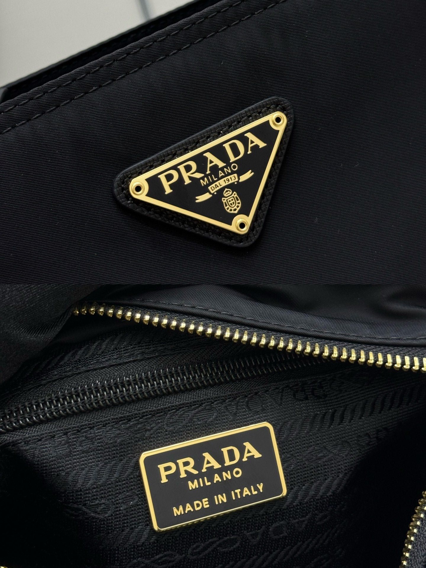 {Style No: IZT46AQA} PRADA 25S CROSSBODY BAG 21 IN BLACK NYLON GOLD HARDWARE - Image 3