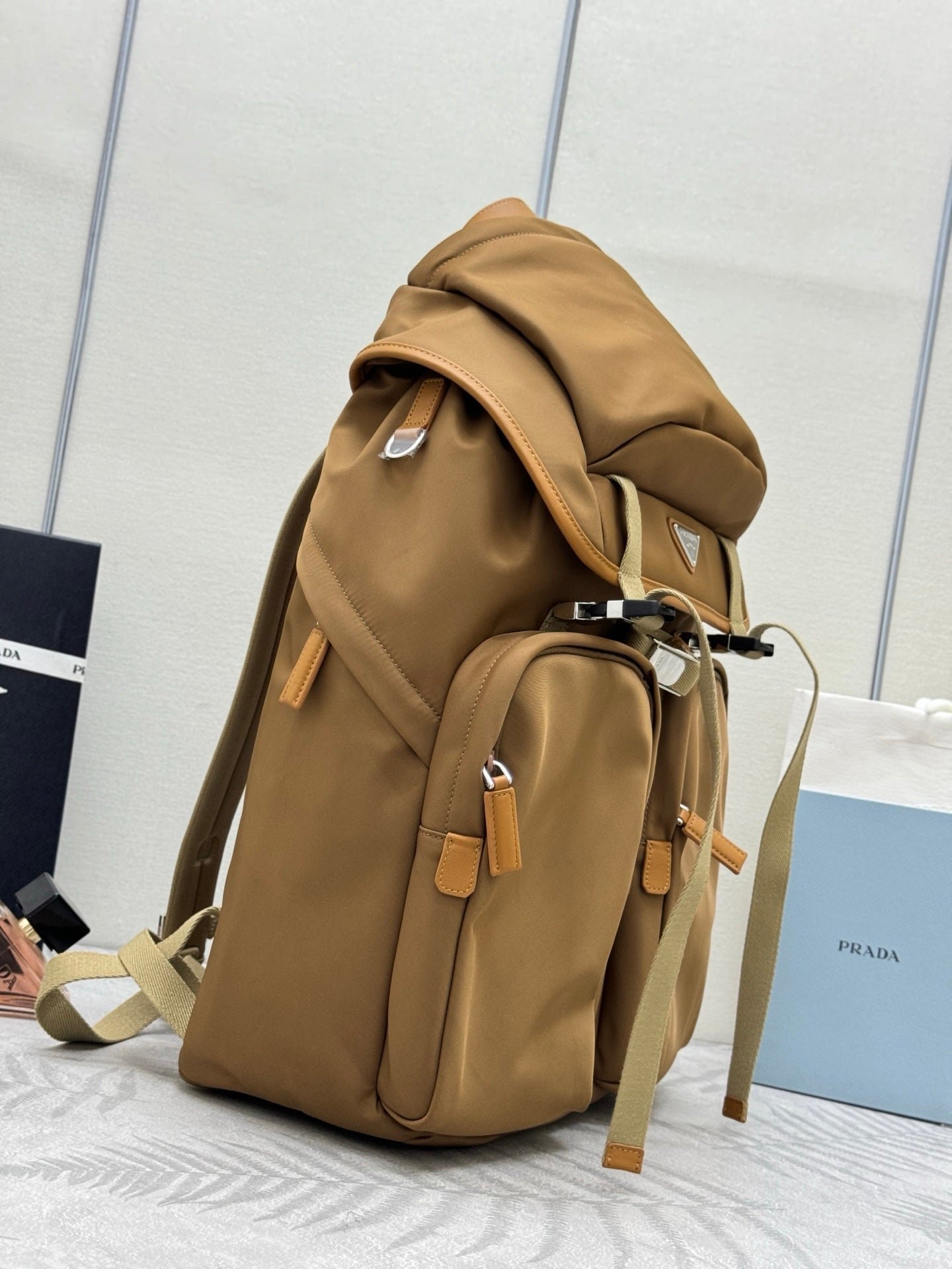 {Style No: LZPDMBSZ} PRADA 25S RE-EDITION 1978 RE-NYLON BACKPACK 52 IN BROWN SILVER HARDWARE - Image 3