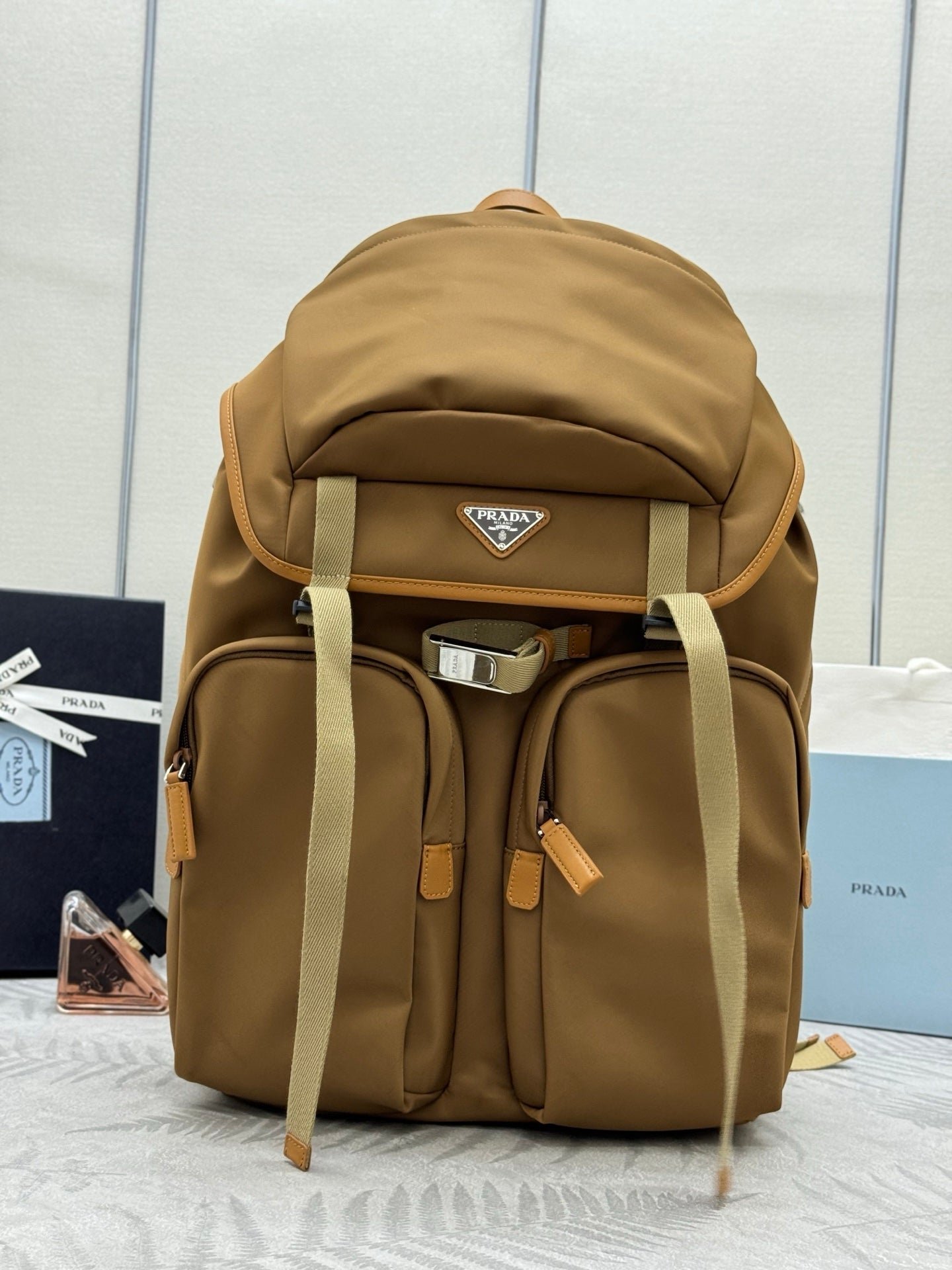 {Style No: LZPDMBSZ} PRADA 25S RE-EDITION 1978 RE-NYLON BACKPACK 52 IN BROWN SILVER HARDWARE