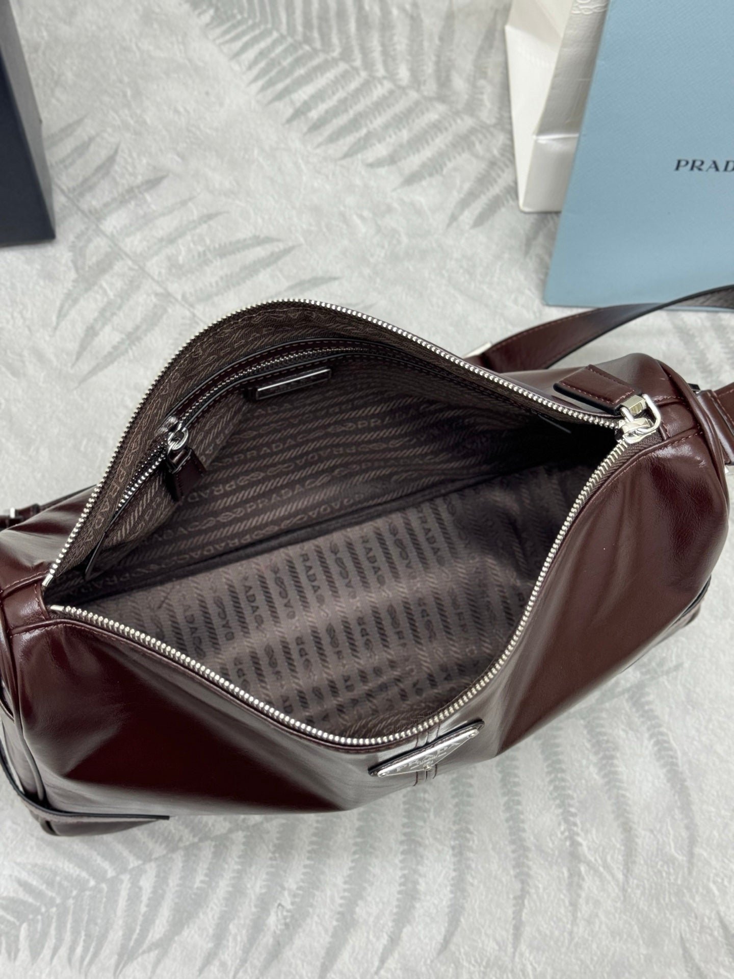{Style No: RXAMXV1Q} PRADA 25S SHOULDER BAG 35 IN DARK BROWN CALFSKIN SILVER HARDWRE - Image 5