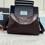 {Style No: RXAMXV1Q} PRADA 25S SHOULDER BAG 35 IN DARK BROWN CALFSKIN SILVER HARDWRE