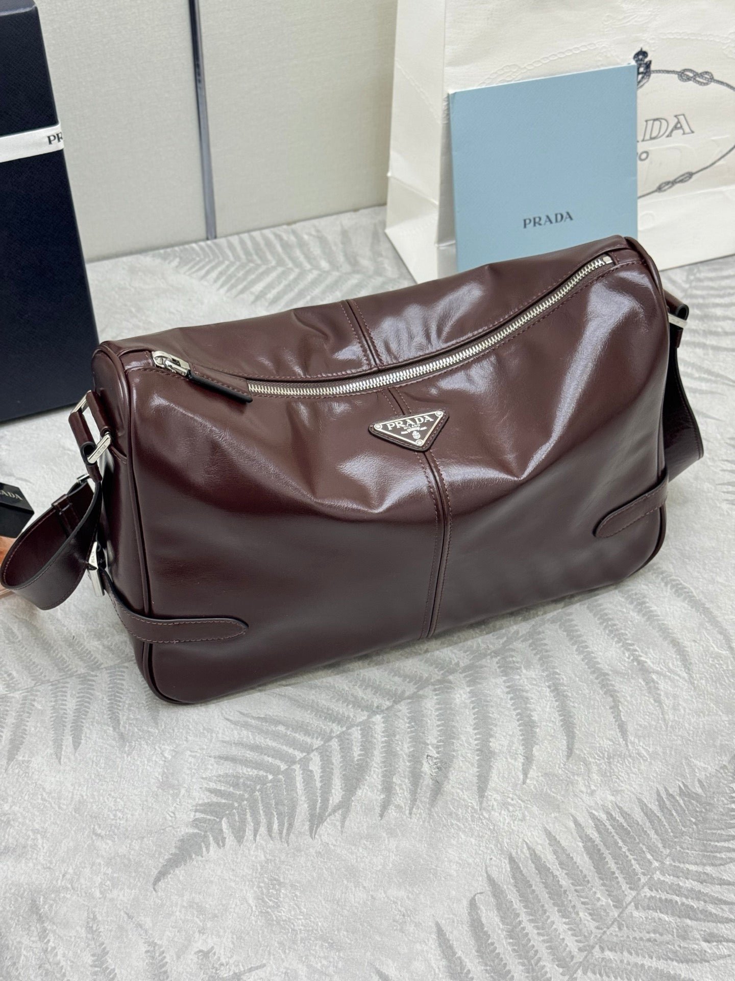 {Style No: RXAMXV1Q} PRADA 25S SHOULDER BAG 35 IN DARK BROWN CALFSKIN SILVER HARDWRE - Image 6