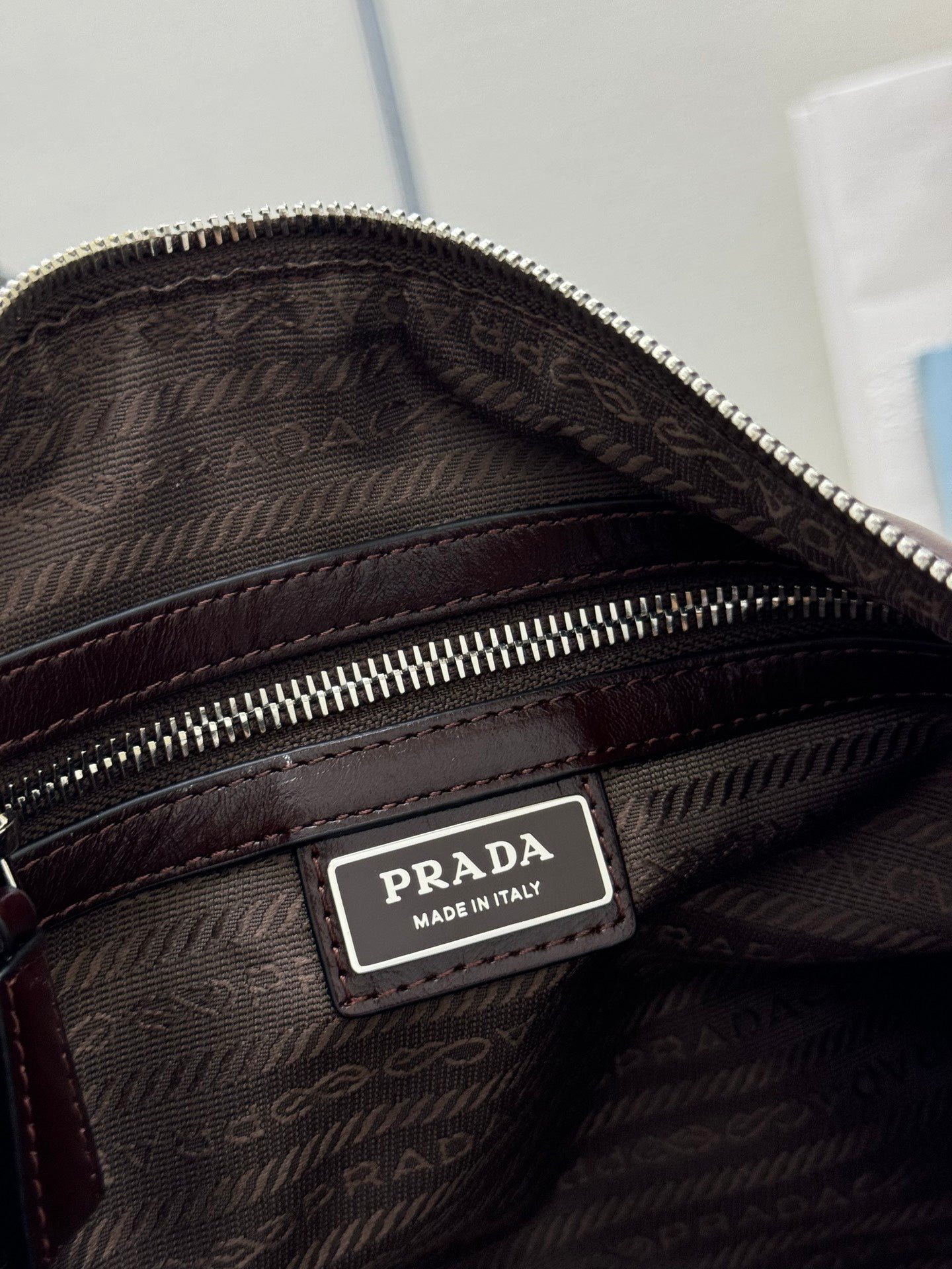 {Style No: RXAMXV1Q} PRADA 25S SHOULDER BAG 35 IN DARK BROWN CALFSKIN SILVER HARDWRE - Image 9