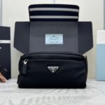 {Style No: 9H6QQCZK} PRADA 25S MEDIUM CLUTCH BAG 26 IN BLACK NYLON SILVER HARDWRE