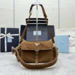 {Style No: AYUHY69N} PRADA 25S EXPLORE MEDIUM SHOULDER BAG 30 IN CINNAMON SUEDE WITH FLAP