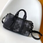 {Style No: JQX2FUUP} LV 25S KEEPALL BANDOULIÈRE 25 BAG IN DAMOFLAGE BLACK CALFSKIN