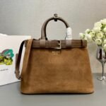 {Style No: CAGWGJL9} MEDIUM TOTE BAG WITH BELT 35 IN RUSSET BROWN SUEDE