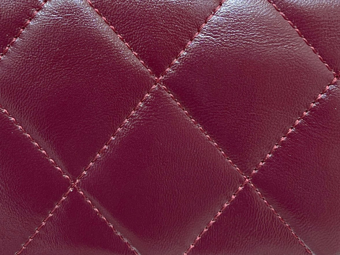 {Style No: K6HE4XNE} CHANEL TOP HANDLE 19 IN WINE RED LAMBSKIN GOLD HARDWARE - Image 9