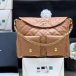 {Style No: ZJZ8U3IR} CHANEL 25S HIPPIE HOBO POSTMAN BAG 30 IN WARM TAUPE CALFSKIN GOLD HARDWARE
