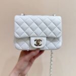 {Style No: 2KYE2BPV} CHANEL 25S MINI SQUARE FLAP BAG 17 IN WHITE CALFSKIN CAVIAR GOLD HARDWARE