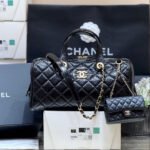 {Style No: CRISP733} CHANEL 25S LARGE BOWLING BAG 31 IN BLACK CALFSKIN GOLD HARDWARE