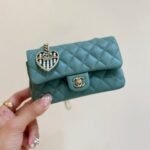 {Style No: H6D1LJFY} 25S CHANEL MINI CF BAG 12 IN MUTED TEAL LAMBSKIN HEART MODEL