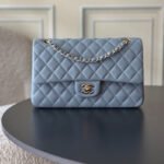 {Style No: 64OB8WHR} CHANEL 25S CLASSIC FLAP BAG 25 CM IN SLATE BLUE GRAY LAMBSKIN WITH GOLD HARDWARE