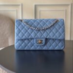 {Style No: AUL6ZDQB} CHANEL 25S CLASSIC FLAP BAG 25 CM IN LIGHT BLUE LAMBSKIN WITH GOLD HARDWARE