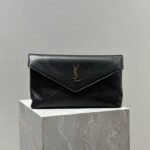 {Style No: NWAHPCES} ENVELOPE CLUTCH 29 IN BLACK LAMBSKIN COPPER LOGO