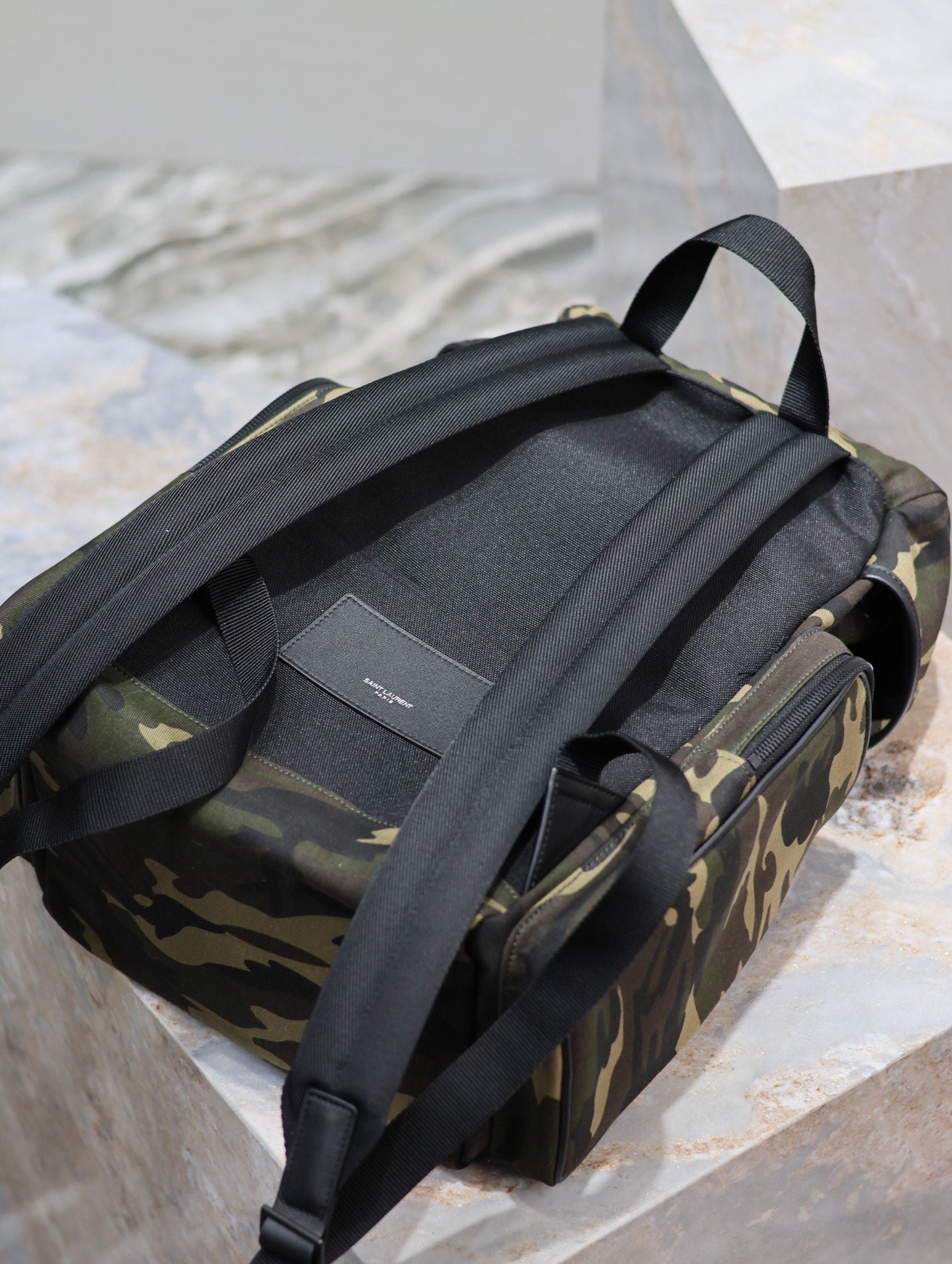 {Style No: U3I6NM3H} CITY MULTI-POCKET BACKPACK 42 IN CAMOUFLAGE PATTERN NYLON AND BLACK CALFSKIN - Image 2