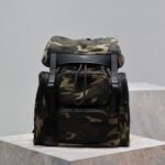 {Style No: U3I6NM3H} CITY MULTI-POCKET BACKPACK 42 IN CAMOUFLAGE PATTERN NYLON AND BLACK CALFSKIN