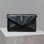 {Style No: MOASIPM9} ENVELOPE CLUTCH 21 IN BLACK CALFSKIN
