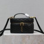 {Style No: JXSOY6YZ} GABY MINI VANITY 18 IN BLACK QUILTED LAMBSKIN GOLD HARDWARE