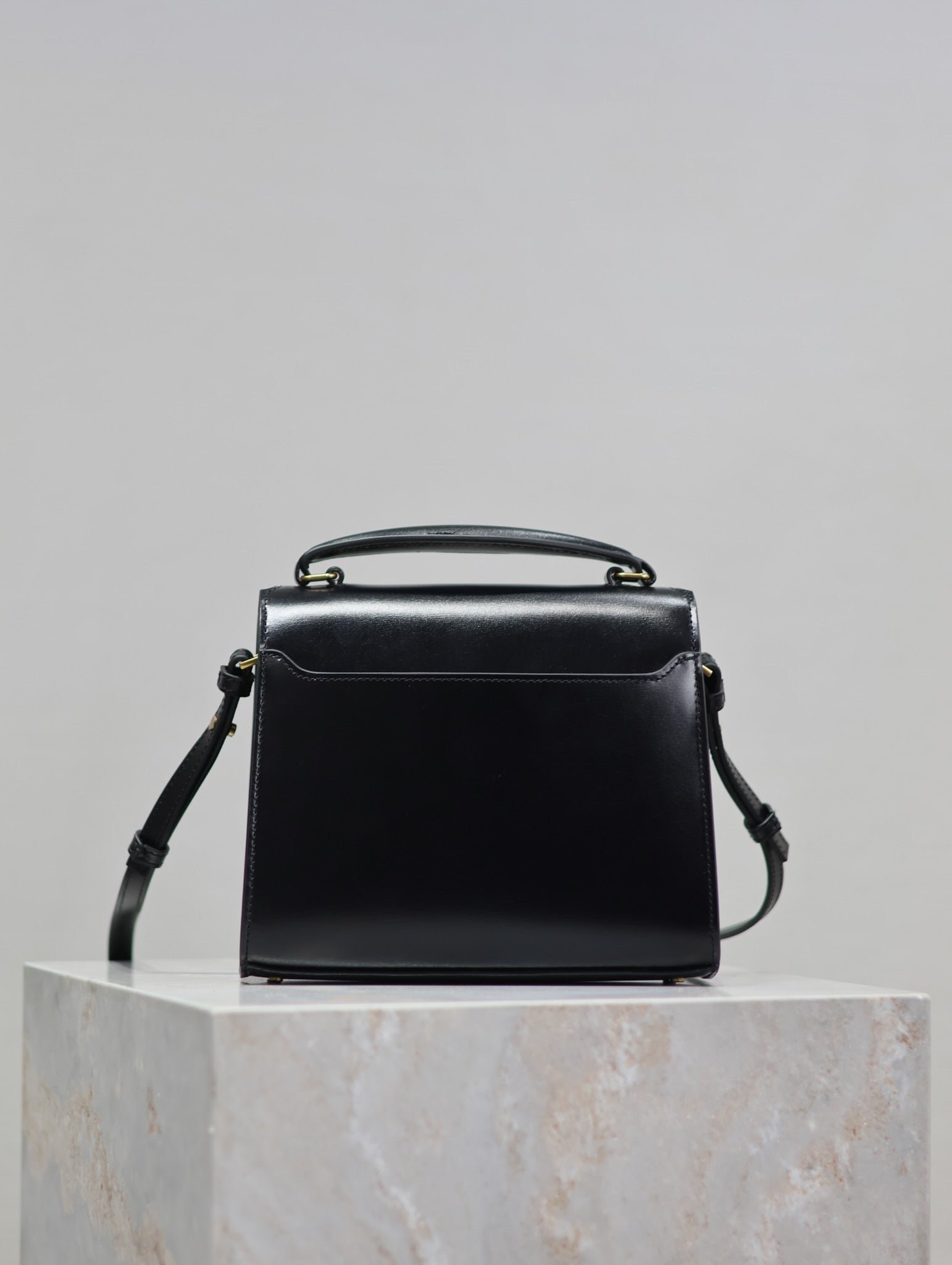 {Style No: 2QIKA8VU} CASSANDRA MINI TOP HANDLE BAG 20 IN BLACK SMOOTH LAMBSKIN GOLD HARDWARE - Image 7