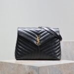 {Style No: WYHTLJQB} LOULOU LARGE 36 IN BLACK QUILTED CALFSKIN GOLD HARDWARE