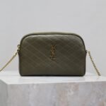 {Style No: BWOMNQEX} GABY ZIPPED POUCH 19 IN UNIFORM GREEN QUILTED LAMBSKIN GOLD HARDWARE