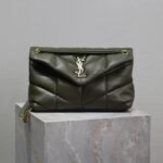 {Style No: DBJWZVD5} YSL 25S LOULOU PUFFER MM 29 IN DARK OLIVE CALFSKIN GOLD HARDWRE