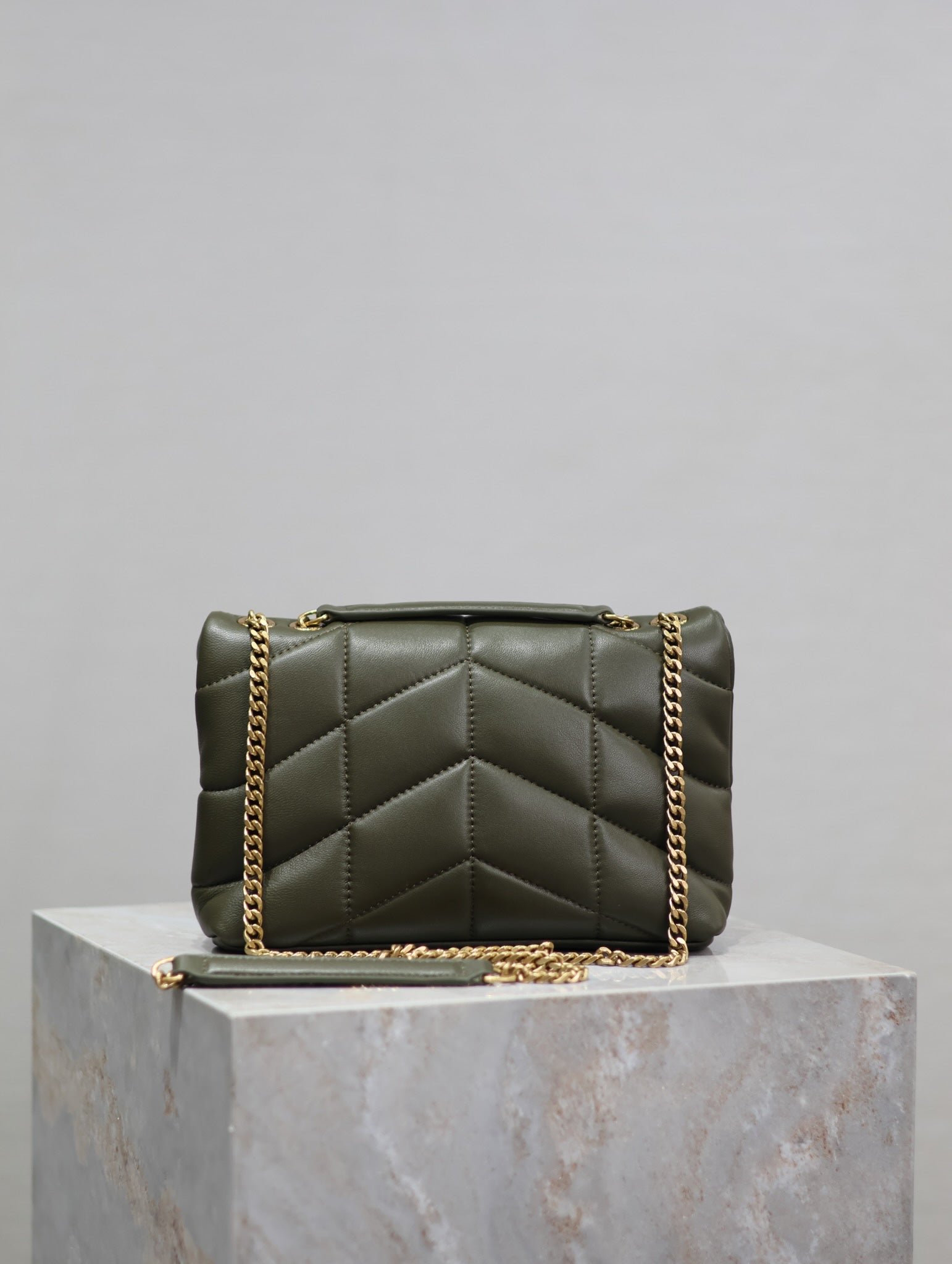 {Style No: VGM4CIND} YSL 25S LOULOU PUFFER MINI 23 IN DARK OLIVE CALFSKIN GOLD HARDWARE - Image 2
