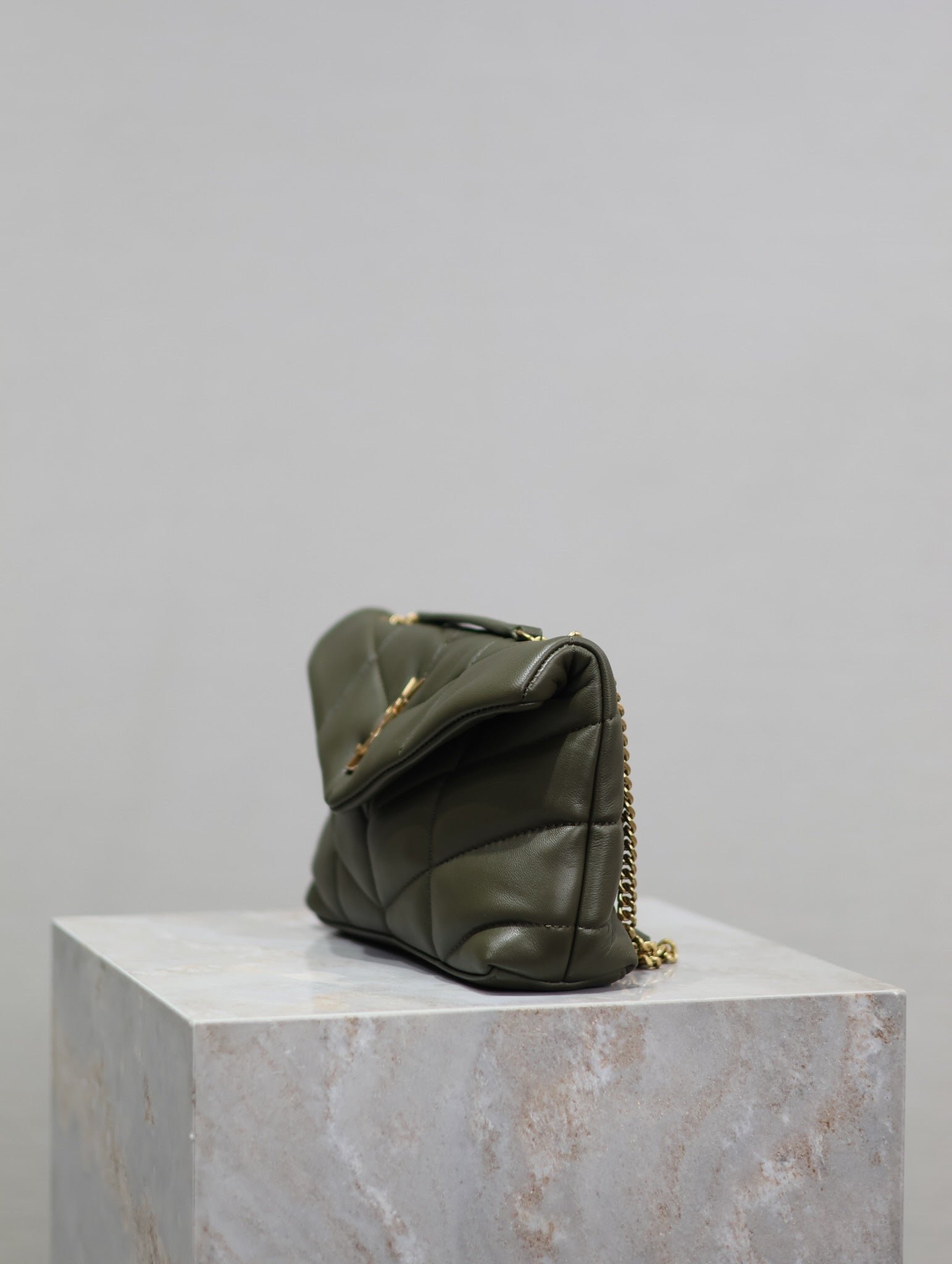 {Style No: VGM4CIND} YSL 25S LOULOU PUFFER MINI 23 IN DARK OLIVE CALFSKIN GOLD HARDWARE - Image 7