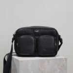 {Style No: 16M6RBQM} CITY CAMERA BAG 24 IN BLACK ELEPHANT PATTERN LAMBSKIN
