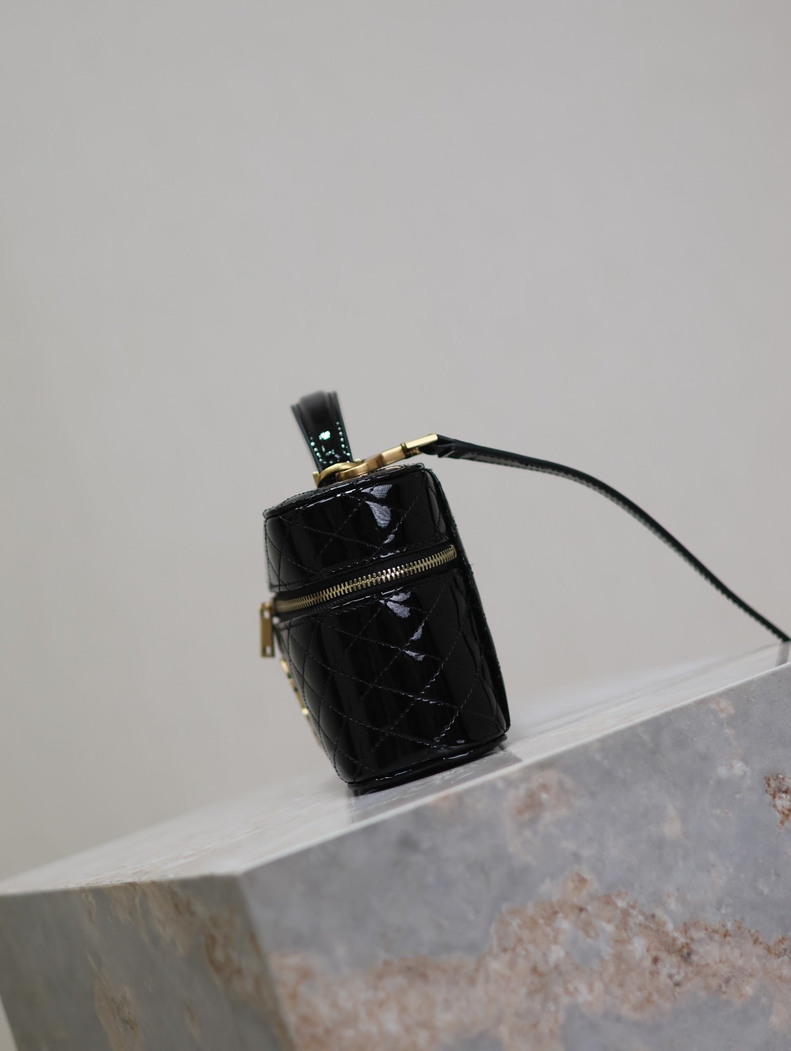 {Style No: AASL6KSE} GABY MINI VANITY 18 IN BLACK GLOSSY LAMBSKIN GOLD HARDWARE - Image 2