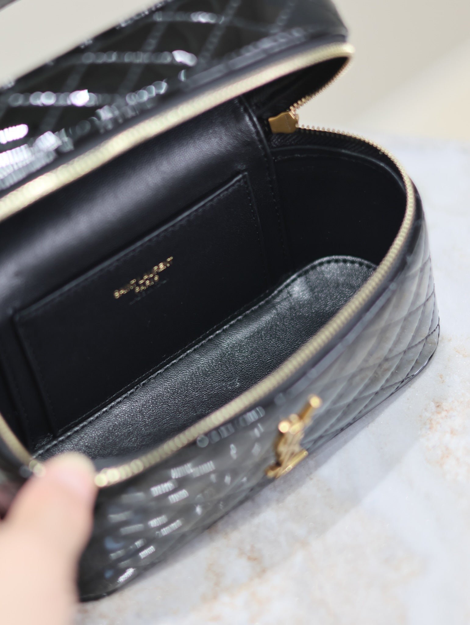{Style No: AASL6KSE} GABY MINI VANITY 18 IN BLACK GLOSSY LAMBSKIN GOLD HARDWARE - Image 3