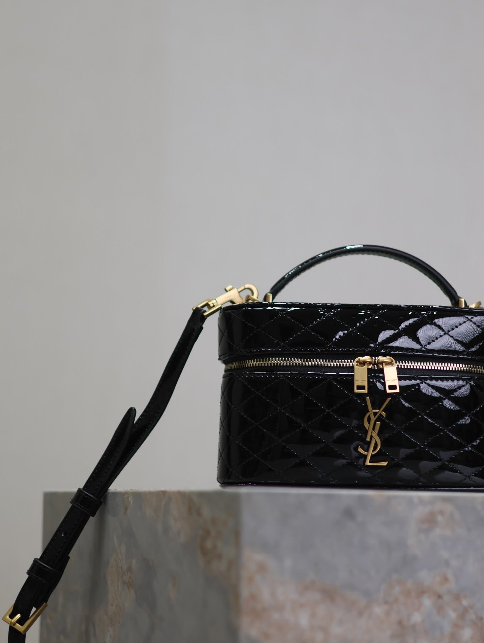 {Style No: AASL6KSE} GABY MINI VANITY 18 IN BLACK GLOSSY LAMBSKIN GOLD HARDWARE - Image 5