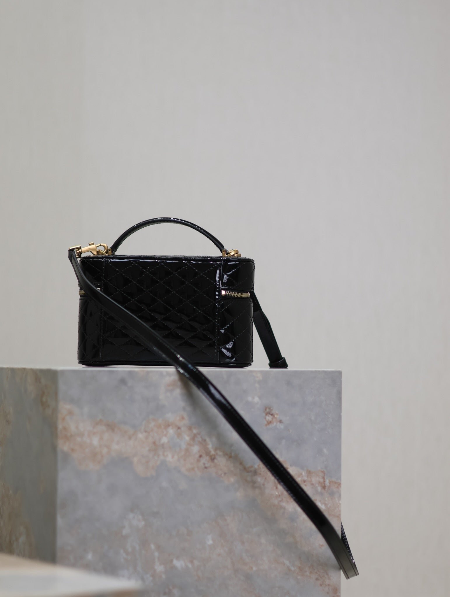 {Style No: AASL6KSE} GABY MINI VANITY 18 IN BLACK GLOSSY LAMBSKIN GOLD HARDWARE - Image 8