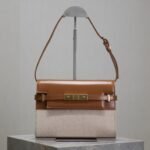 {Style No: R21Q1DND} MANHATTAN SMALL 24 IN WHITE CANVAS AND BROWN CALFSKIN GOLD HARDWARE