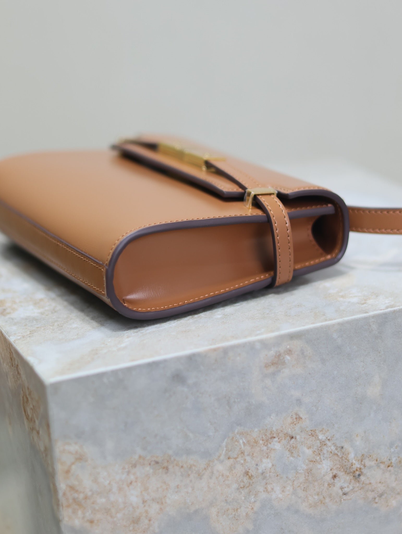 {Style No: UV52HBHQ} YSL 25S MINI MANHATTAN 19 IN BROWN CALFSKIN GOLD HARDWARE - Image 7