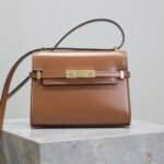 {Style No: UV52HBHQ} YSL 25S MINI MANHATTAN 19 IN BROWN CALFSKIN GOLD HARDWARE