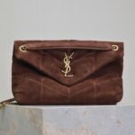 {Style No: WUSH9531} YSL 25S LOULOU PUFFER MM 29 IN DARK BROWN SUEDE GOLD HARDWARE
