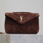 {Style No: Z5ZDBD41} YSL 25S LOULOU PUFFER MINI 23 IN DARK BROWN SUEDE GOLD HARDWARE