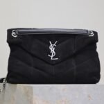 {Style No: EJB3DAZ2} YSL 25S LOULOU PUFFER GM 35 IN BLACK SUEDE SILVER HARDWRE
