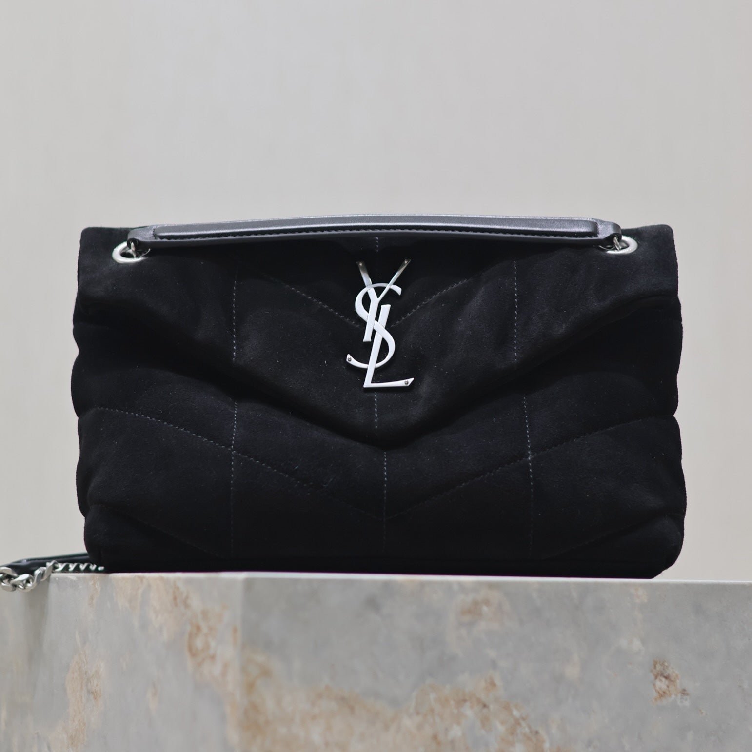{Style No: ZTZ6FR54} PUFFER SMALL 29 IN BLACK SUEDE SILVER HARDWARE
