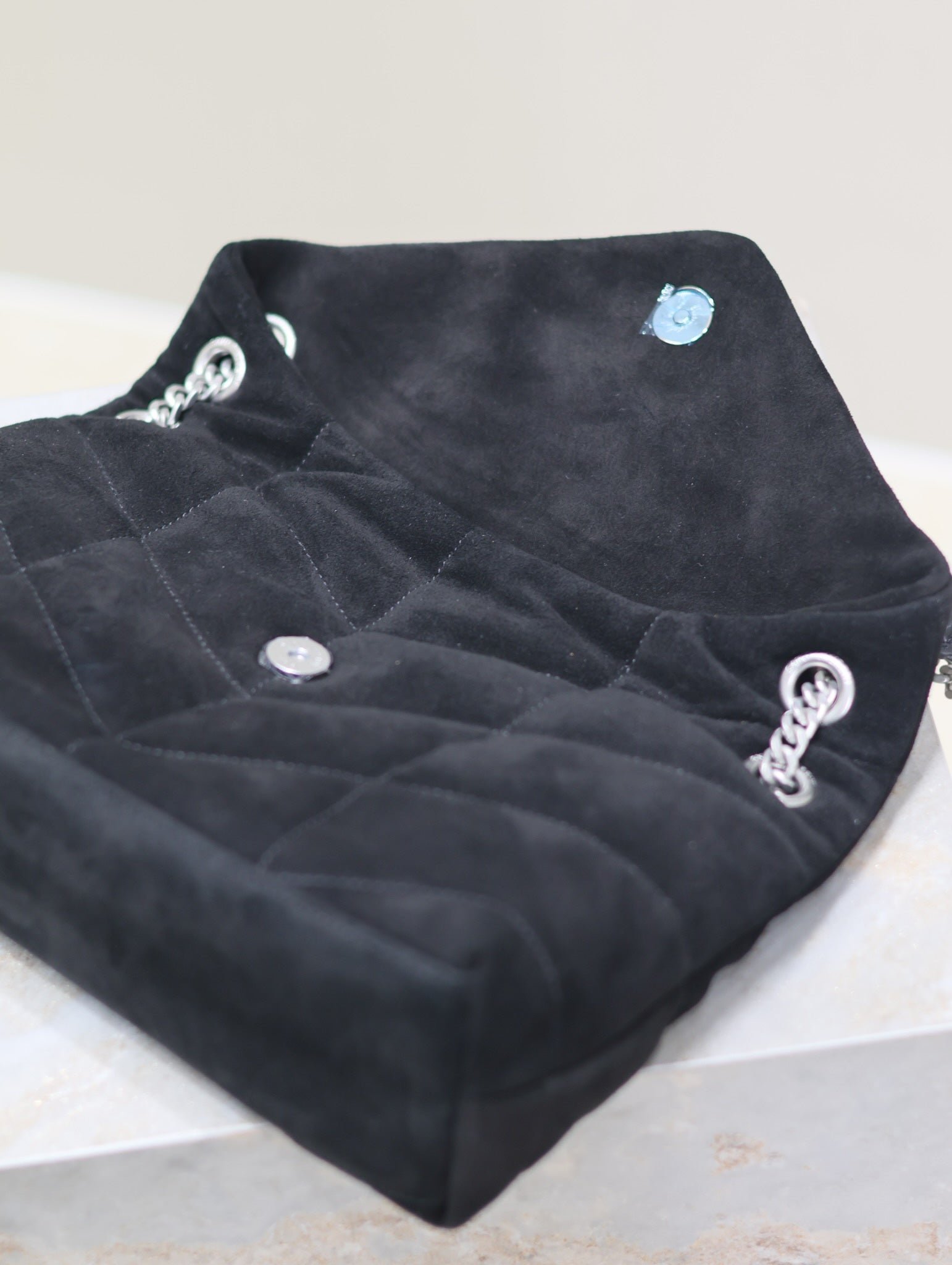 {Style No: ZTZ6FR54} PUFFER SMALL 29 IN BLACK SUEDE SILVER HARDWARE - Image 7