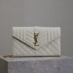 {Style No: CZY5CRTG} ENVELOPE CHAIN BAG 22 IN LIGHT GRAY LAMBSKIN GOLD HARDWARE