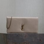 {Style No: JL9IYW9O} CALYPSO POUCH 24 IN WHITE ELEPHANT TEXTURED LAMBSKIN GOLD LOGO