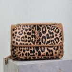 {Style No: 8XMR247B} NIKI MEDIUM 28 IN LEOPARD PRINT CALFSKIN AND BROWN SUEDE TRIM